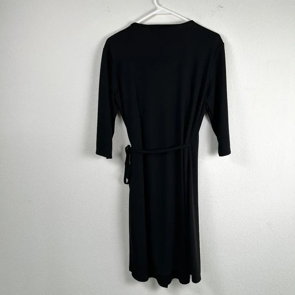 Express  Wrap Dress Womens  Size 11 12 Black Knee Length 3/4 Sleeve Classic - Picture 4 of 8